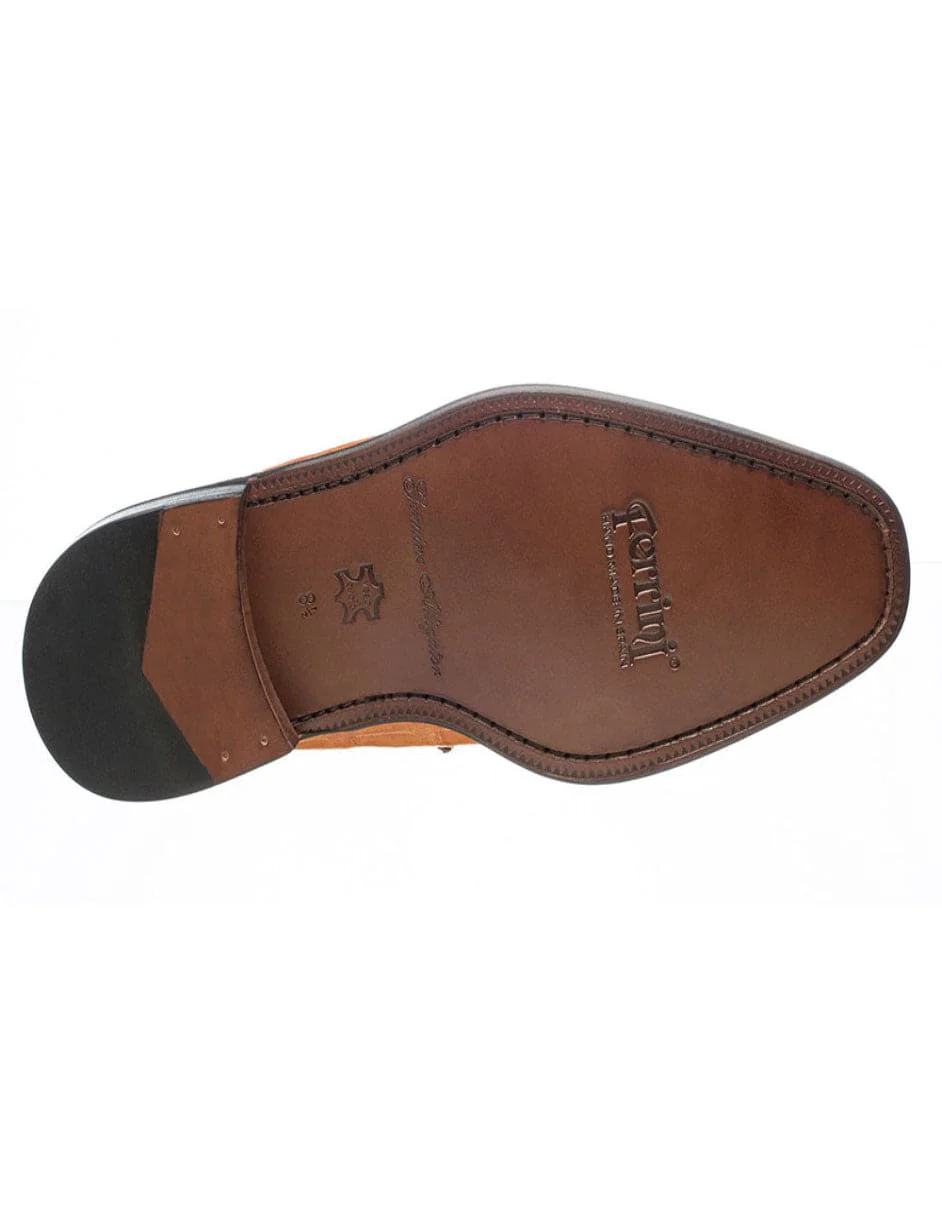 Ferrini Shoes - Mens Alligator Dress Shoe - Ferrini 216 Belly Alligator Cap Toe Shoes Cognac - Image 2
