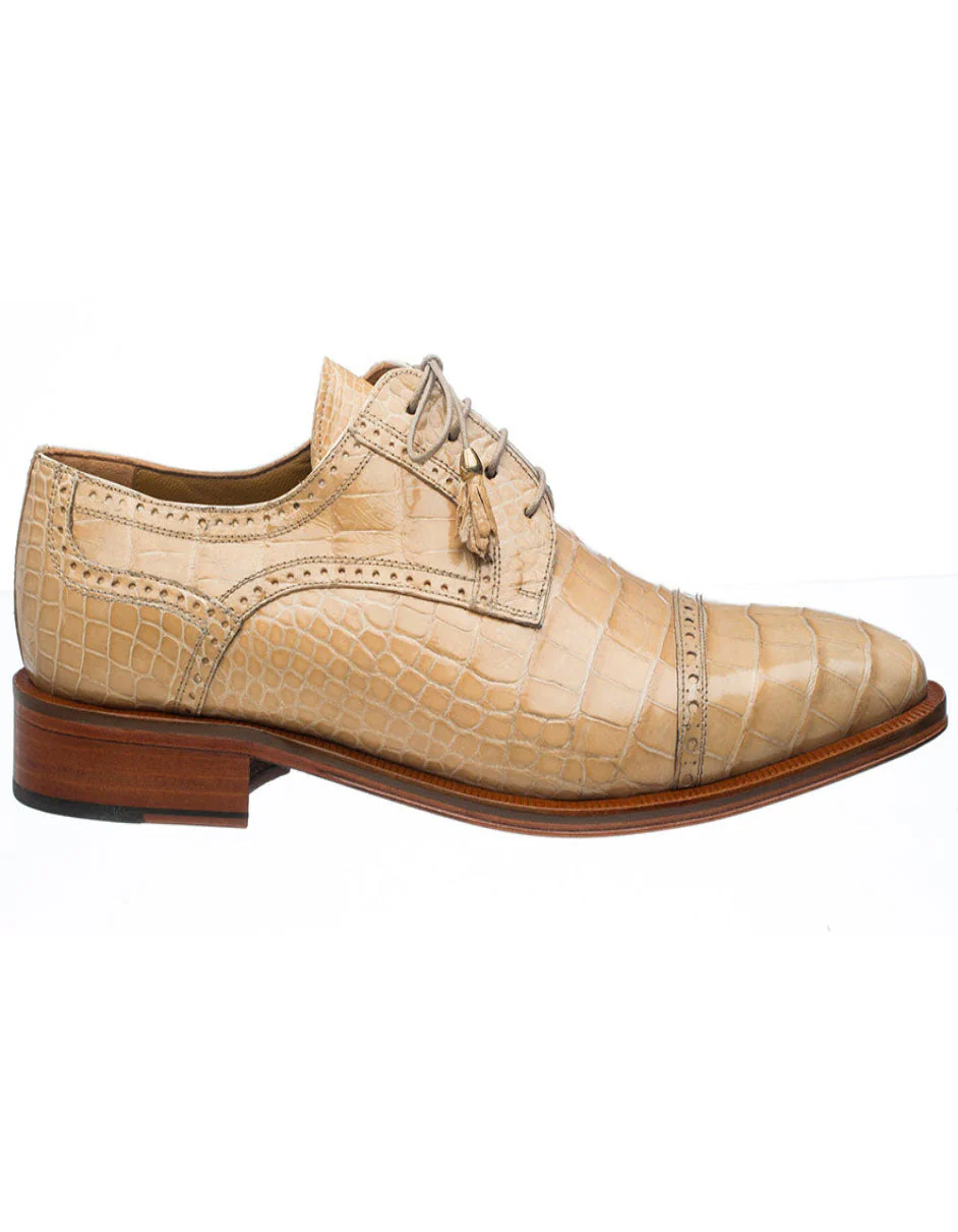 Ferrini Shoes - Mens Alligator Dress Shoe - Ferrini 216 Belly Alligator Cap Toe Shoes Dune - Image 3