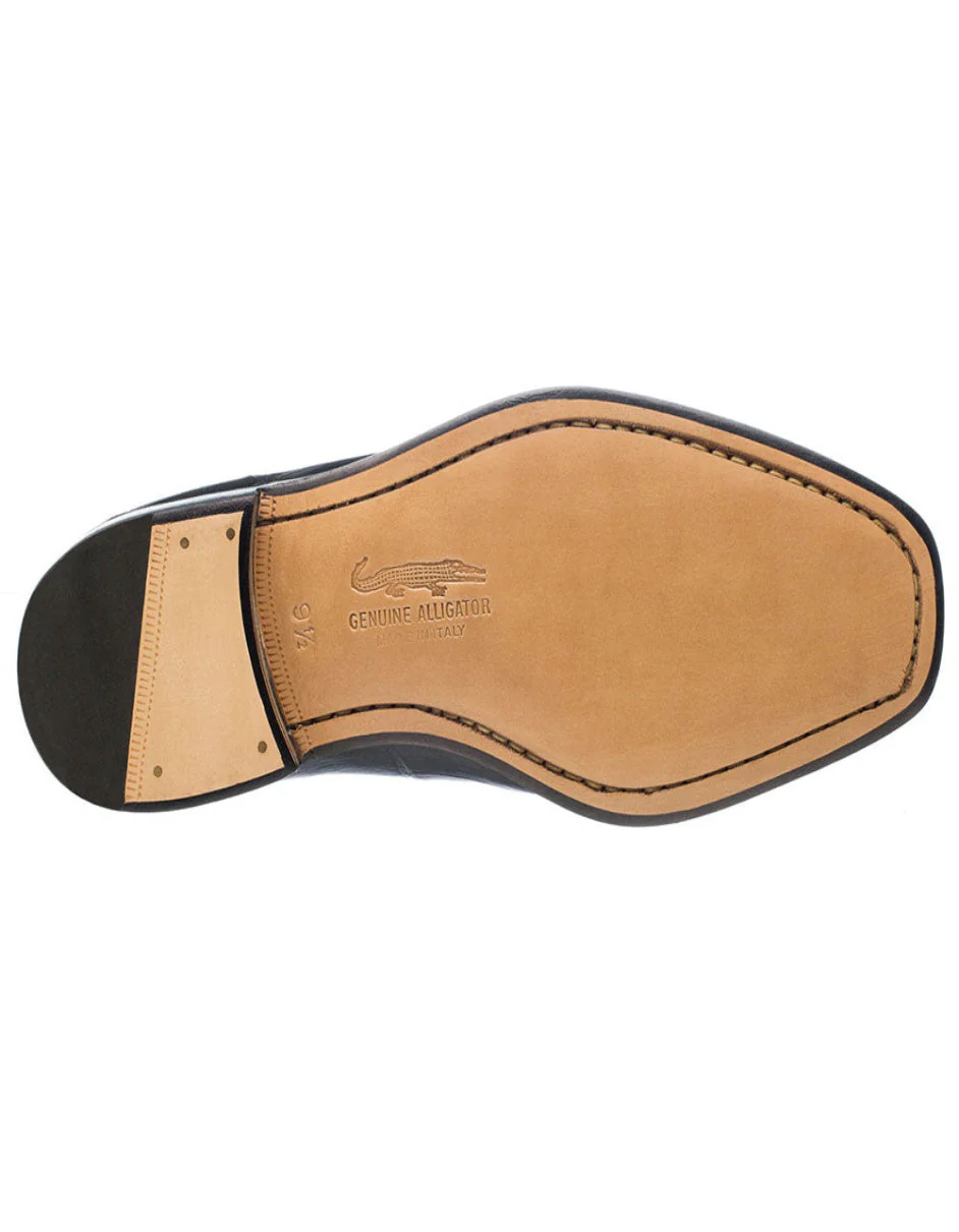 Ferrini Shoes - Mens Alligator Dress Shoe - Ferrini 3520 Belly Alligator Split Toe Black Shoes - Image 2