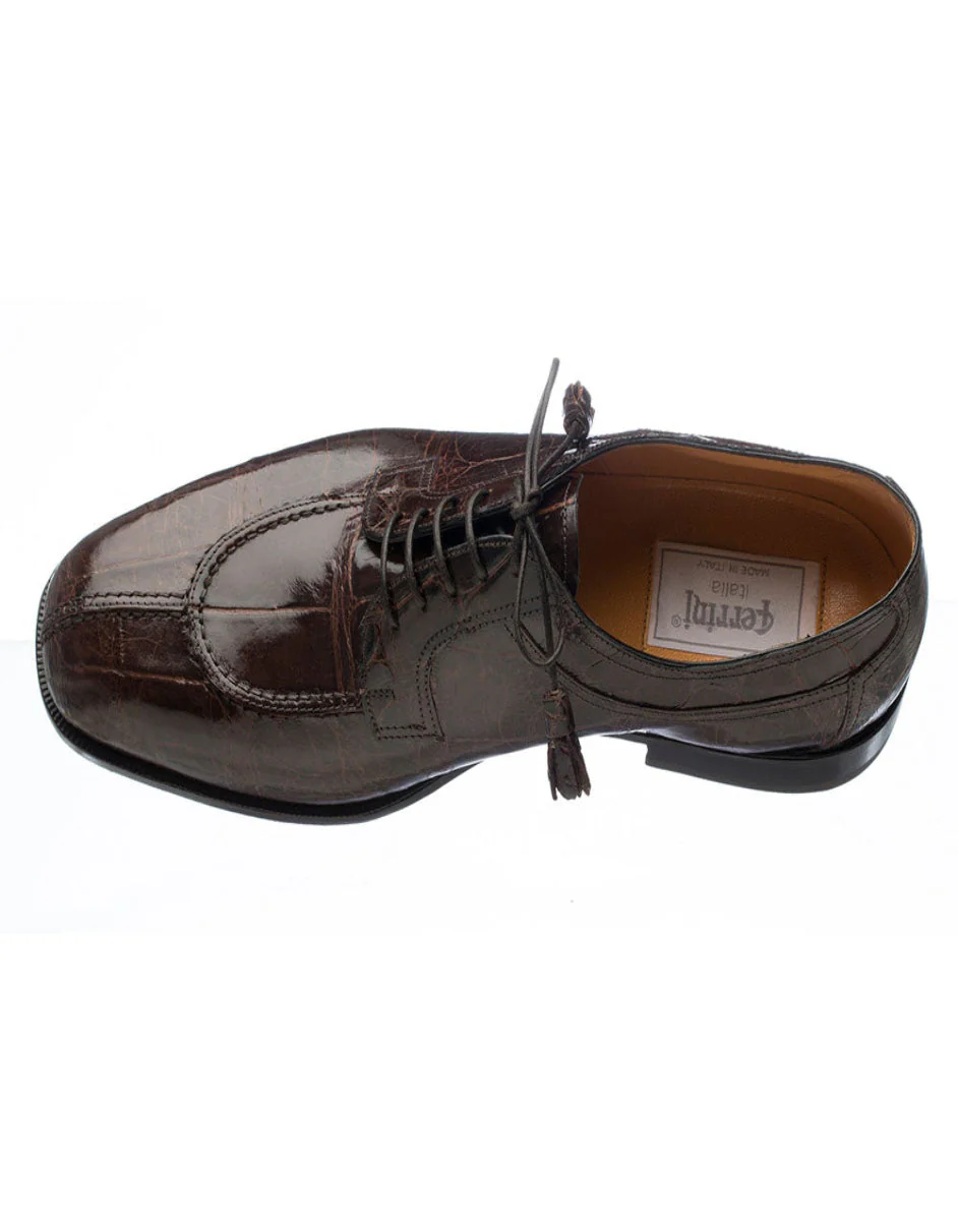 Ferrini Shoes - Mens Alligator Dress Shoe - Ferrini 3520 Belly Alligator Split Toe Shoes Chocolate