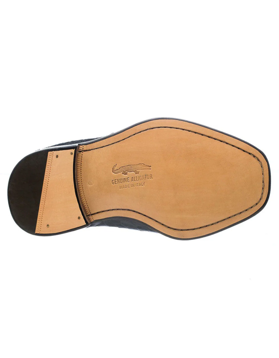 Ferrini Shoes - Mens Alligator Dress Shoe - Ferrini 3520 Belly Alligator Split Toe Shoes Navy - Image 2