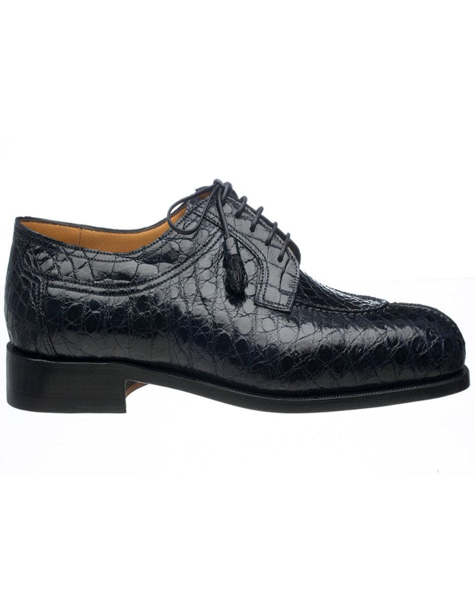 Ferrini Shoes - Mens Alligator Dress Shoe - Ferrini 3520 Belly Alligator Split Toe Shoes Navy - Image 3