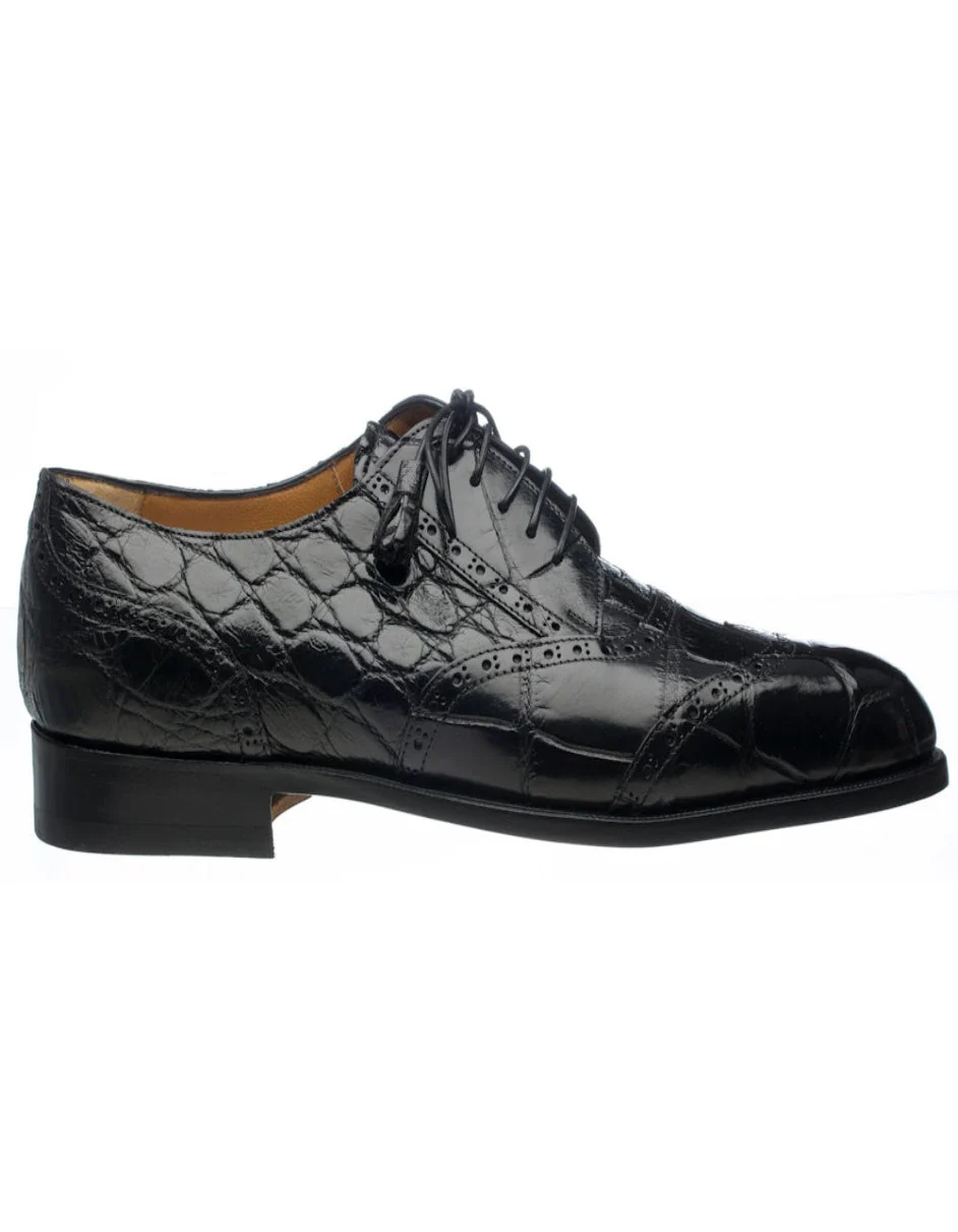 Ferrini Shoes - Mens Alligator Dress Shoe - Ferrini 3673 Belly Alligator Wingtip Shoes Black - Image 2