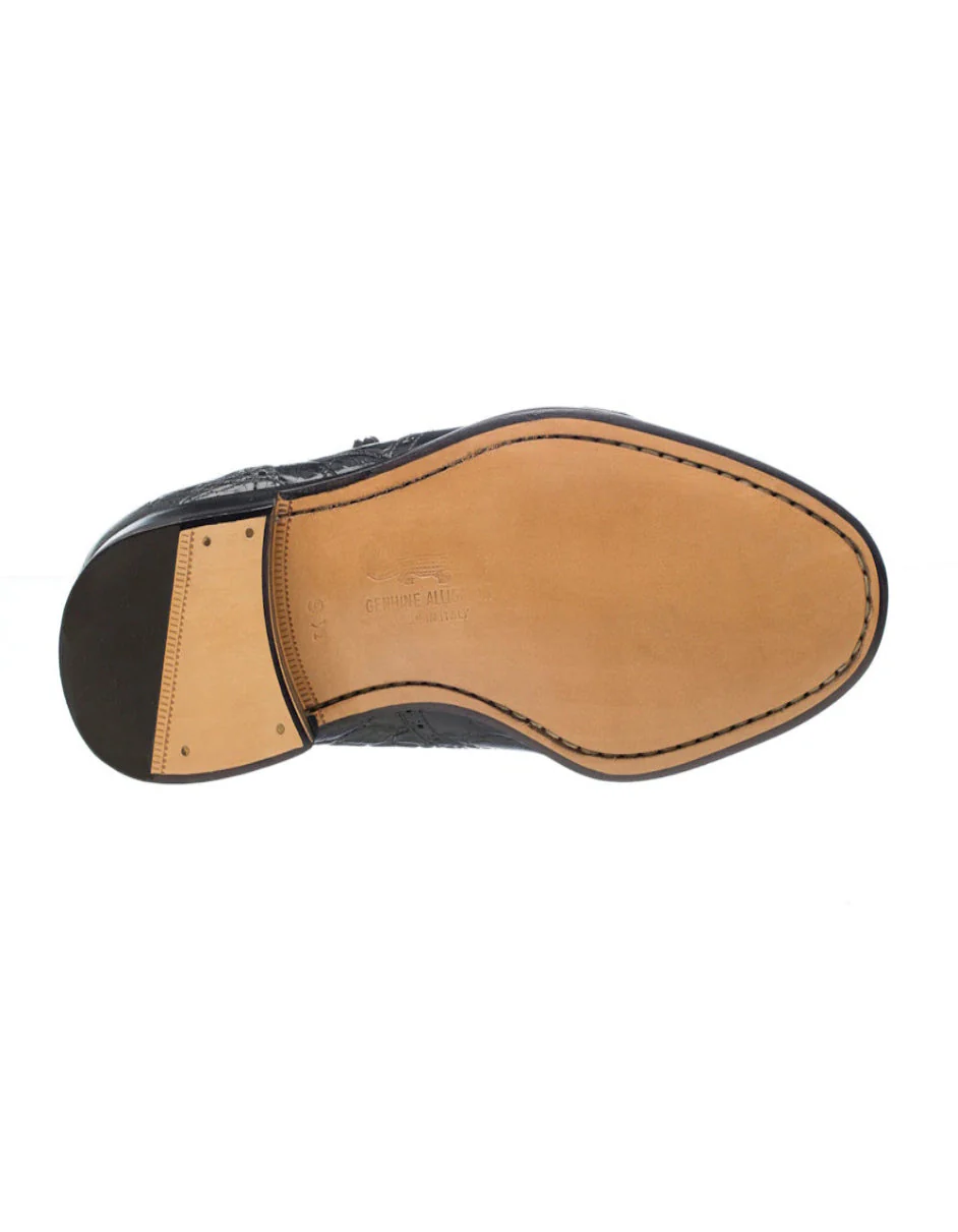 Ferrini Shoes - Mens Alligator Dress Shoe - Ferrini 3673 Belly Alligator Wingtip Shoes Black - Image 3