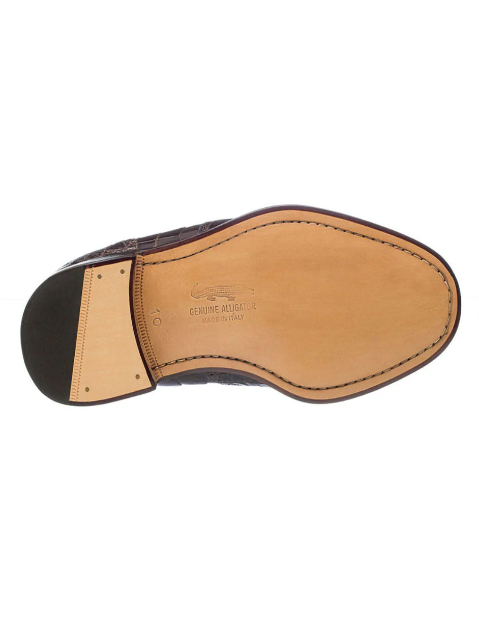 Ferrini Shoes - Mens Alligator Dress Shoe - Ferrini 3673 Belly Alligator Wingtip Shoes Chocolate - Image 2
