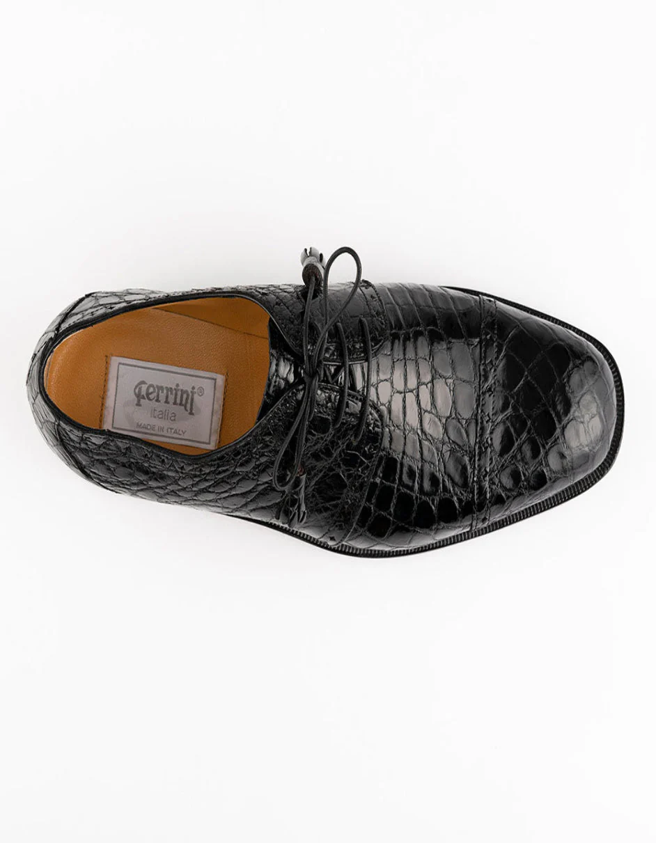 Ferrini Shoes - Mens Alligator Dress Shoe - Ferrini 3798 Alligator Cap Toe Shoes Black - Image 3