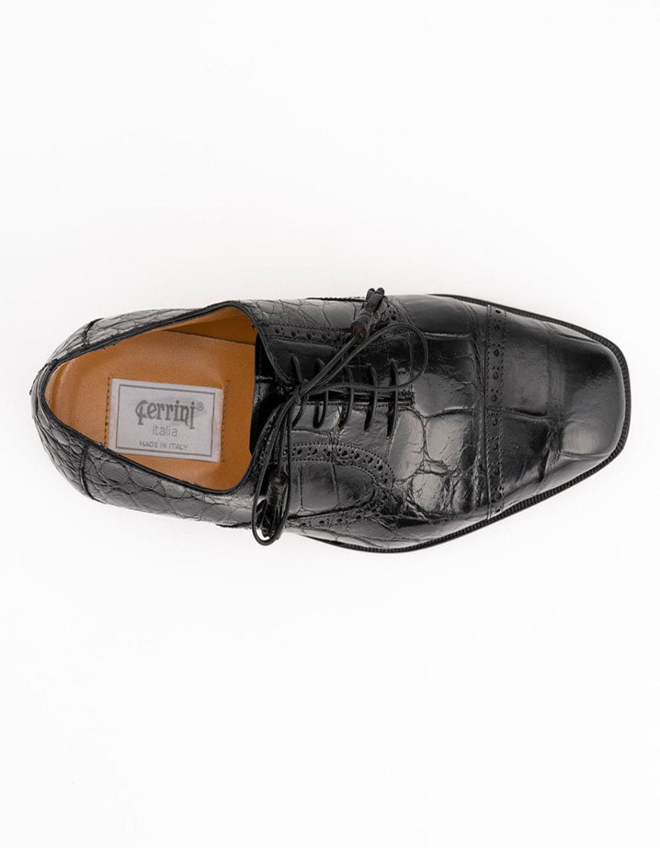 Ferrini Shoes - Mens Alligator Dress Shoe - Ferrini 3922 Belly Alligator Cap Toe Shoes Black - Image 3