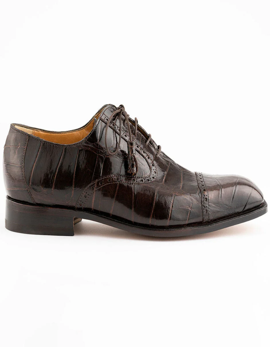 Ferrini Shoes - Mens Alligator Dress Shoe - Ferrini 3922 Belly Alligator Cap Toe Shoes Chocolate - Image 2