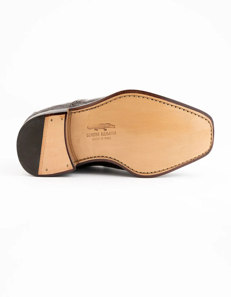 Ferrini Shoes - Mens Alligator Dress Shoe - Ferrini 3922 Belly Alligator Cap Toe Shoes Chocolate - Image 3