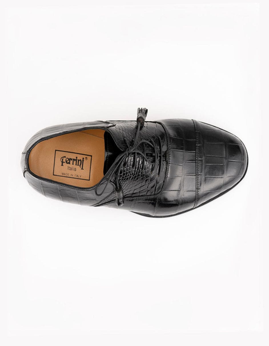 Ferrini Shoes - Mens Alligator Dress Shoe - Ferrini 4234 Alligator Cap Toe Shoes Black - Image 2