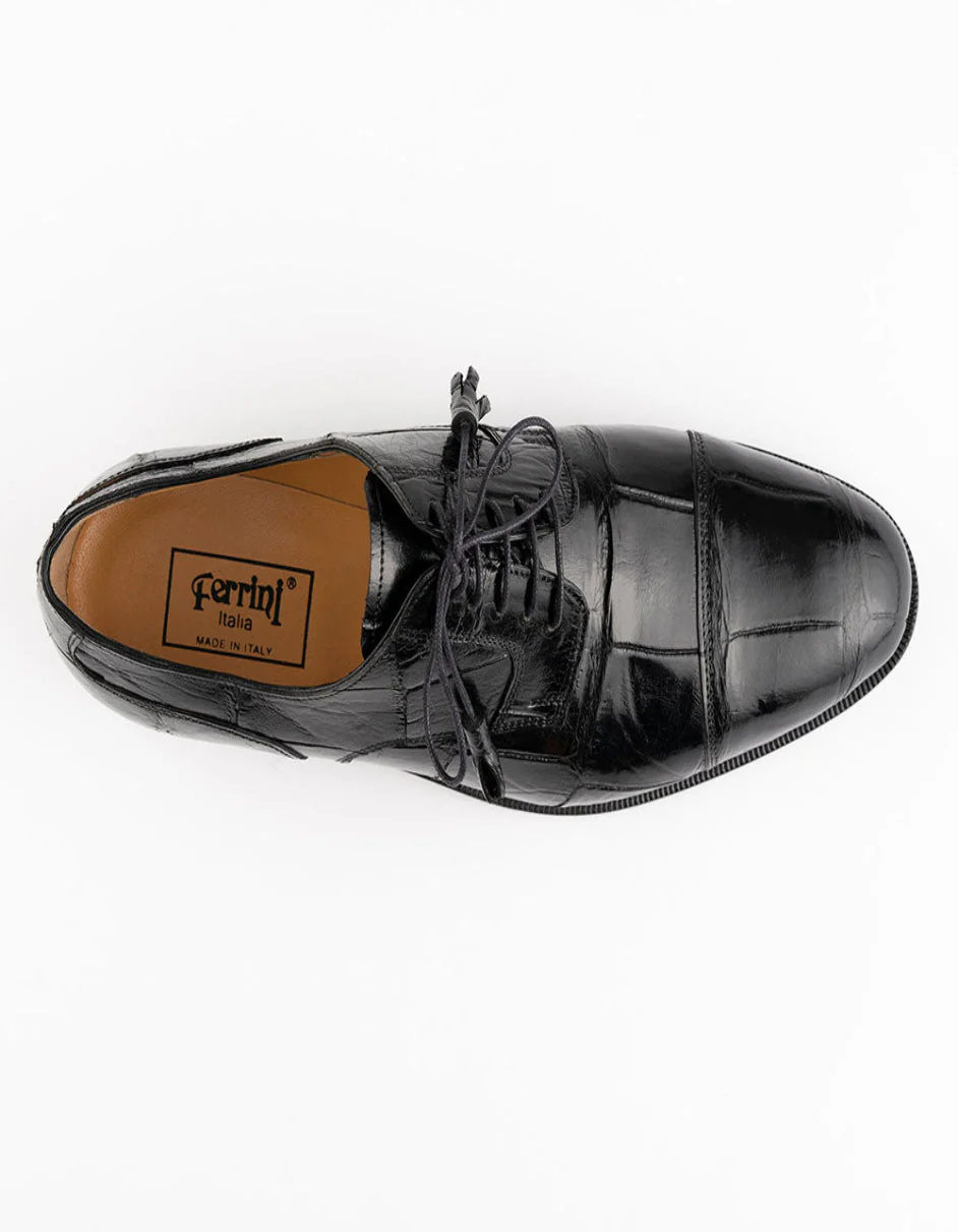 Ferrini Shoes - Mens Alligator Dress Shoe - Ferrini 4288 Belly Alligator Cap Toe Shoes Black - Image 3