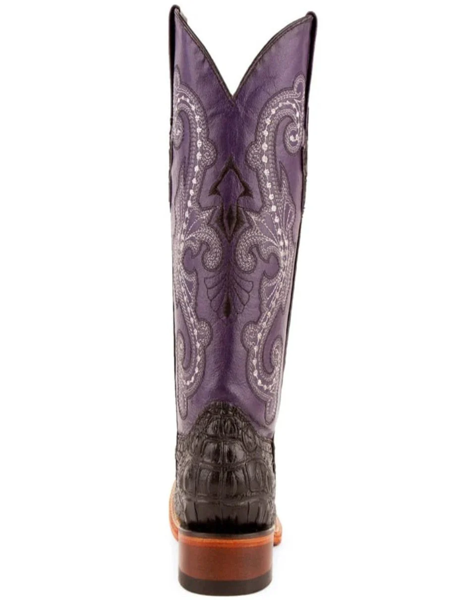 Ferrini Women's Rancher Square Toe Boots Crocodile Print - Black/Purple - Image 4
