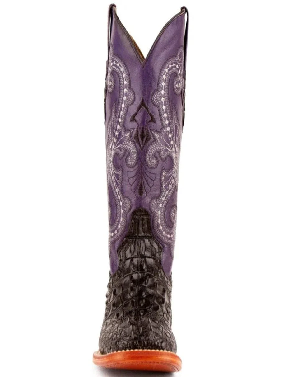 Ferrini Women's Rancher Square Toe Boots Crocodile Print - Black/Purple - Image 5