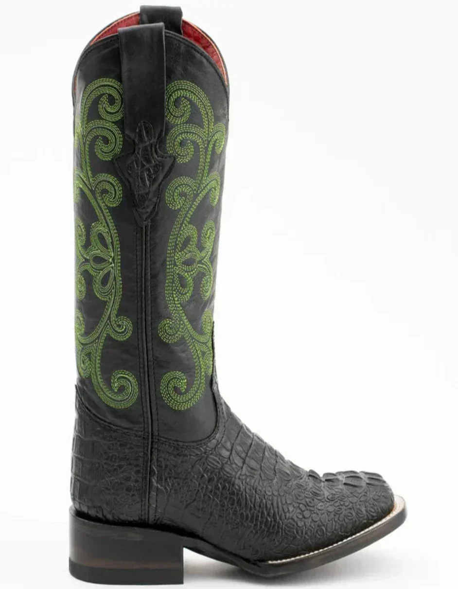 Ferrini Women's Stampede Square Toe Boots Crocodile Print - Black Boots - Image 3