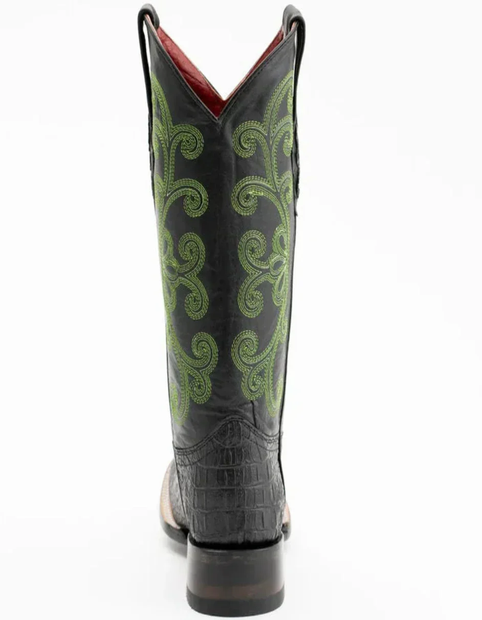 Ferrini Women's Stampede Square Toe Boots Crocodile Print - Black Boots - Image 4