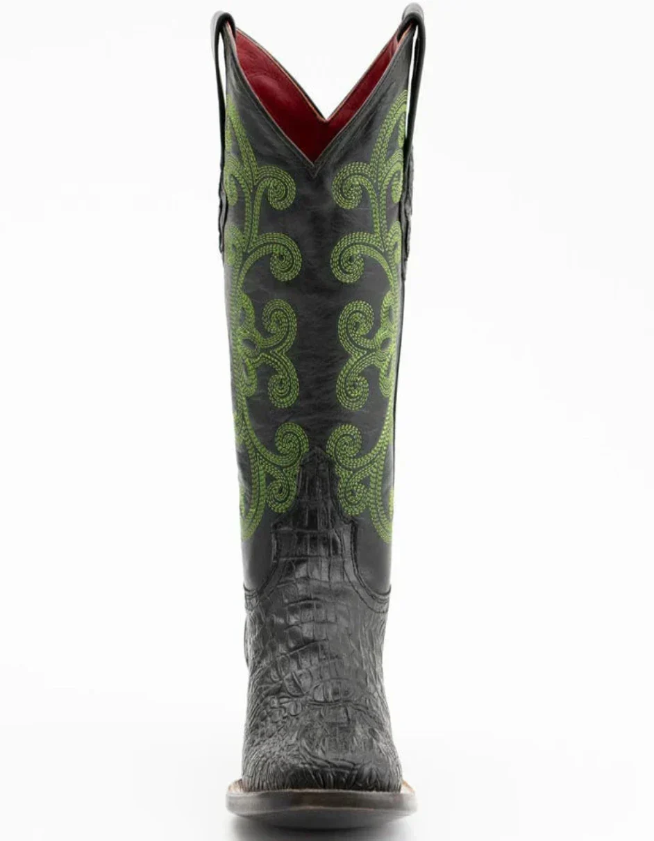 Ferrini Women's Stampede Square Toe Boots Crocodile Print - Black Boots - Image 5