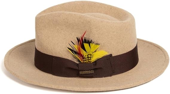 Gangster 100% Australian Wool Crushable Mens Fedora Hat - Removable Feather Gangster Beige Melange Mens Fedora Hat - Image 3