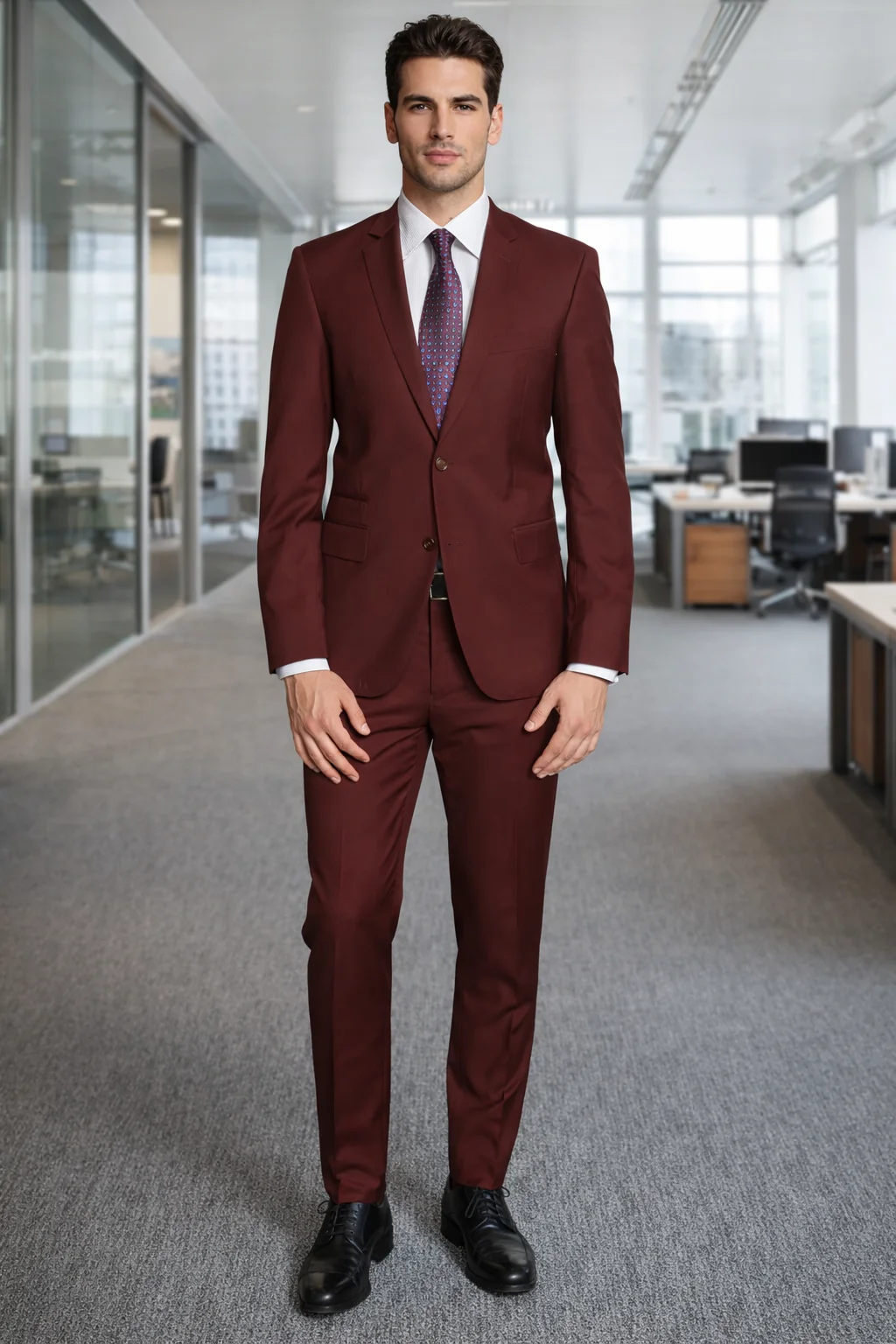 Giorgio Fiorelli Two-Button Suit in Burgundy, Camel, Beige - Image 5