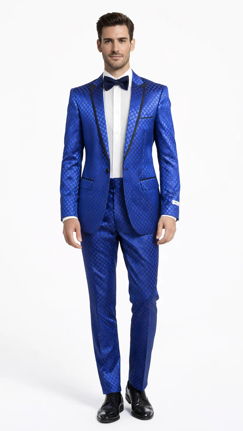 Giovanni Testi Navy Checkered Slim Fit Suit Tuxedo