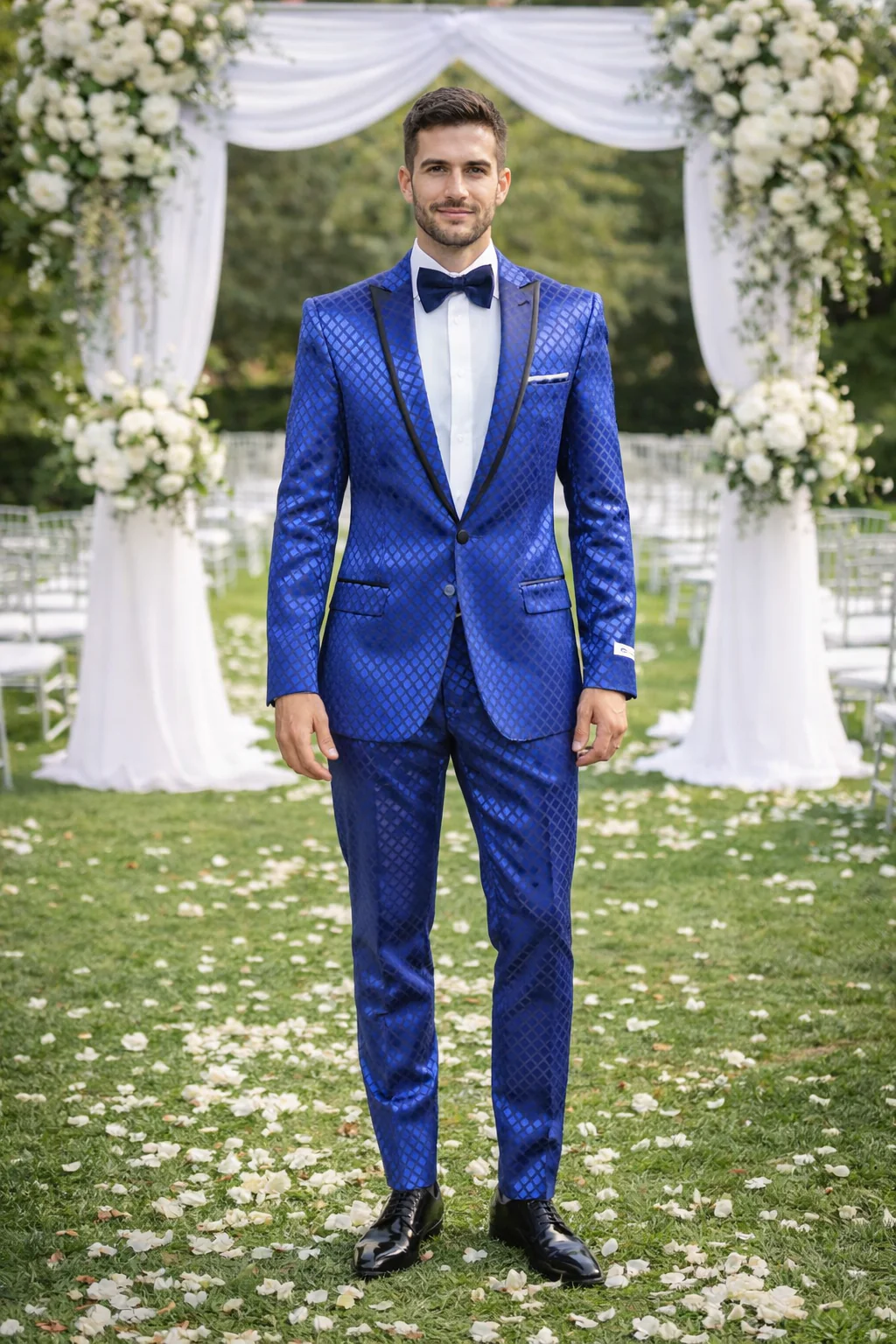 Giovanni Testi Navy Checkered Slim Fit Suit Tuxedo - Image 6