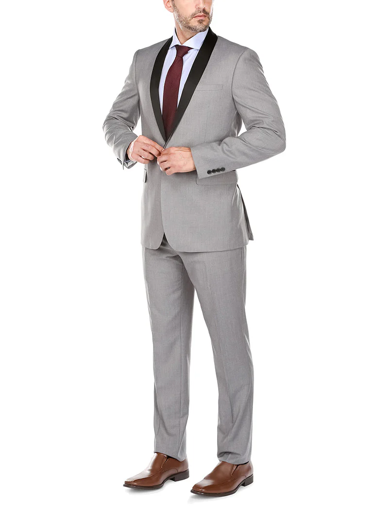 Gray 2 Piece Tuxedo Shawl Lapel Slim Fit - Image 3