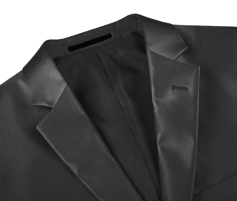 Black Regular Fit Sharkskin Italian Styled 2 Piece Suit - Image 3