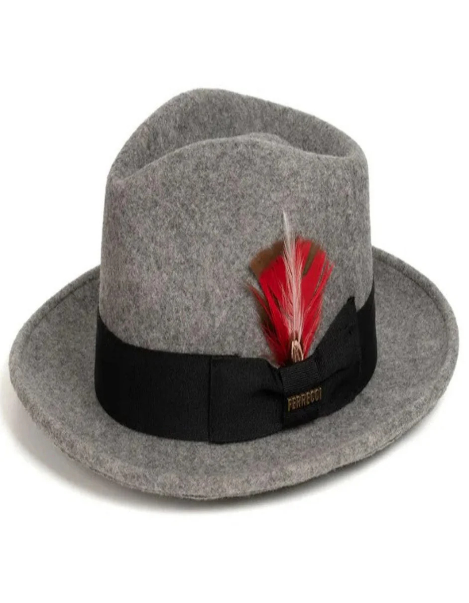 Grey Dress Hat 1920s Fedora Style - Mens Classic Wool Fedora Dress Hat in Grey Melange - Image 2