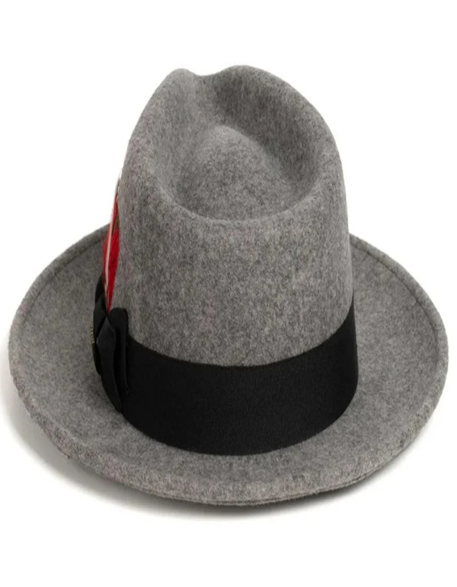 Grey Dress Hat 1920s Fedora Style - Mens Classic Wool Fedora Dress Hat in Grey Melange - Image 3
