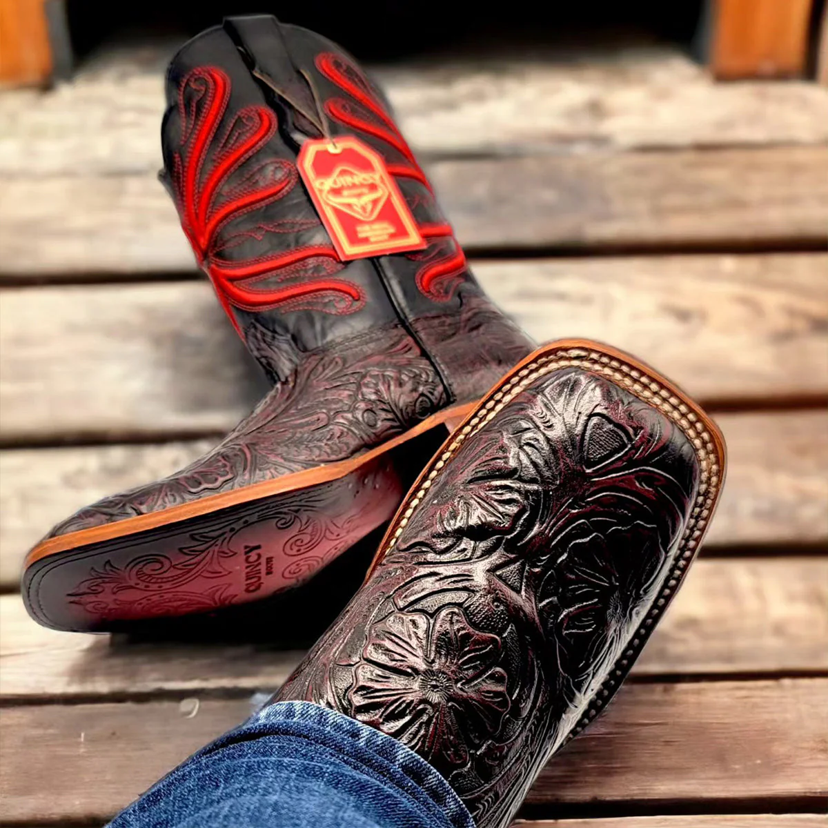 Print Hand-Tooled Cowboy Boots - Image 2