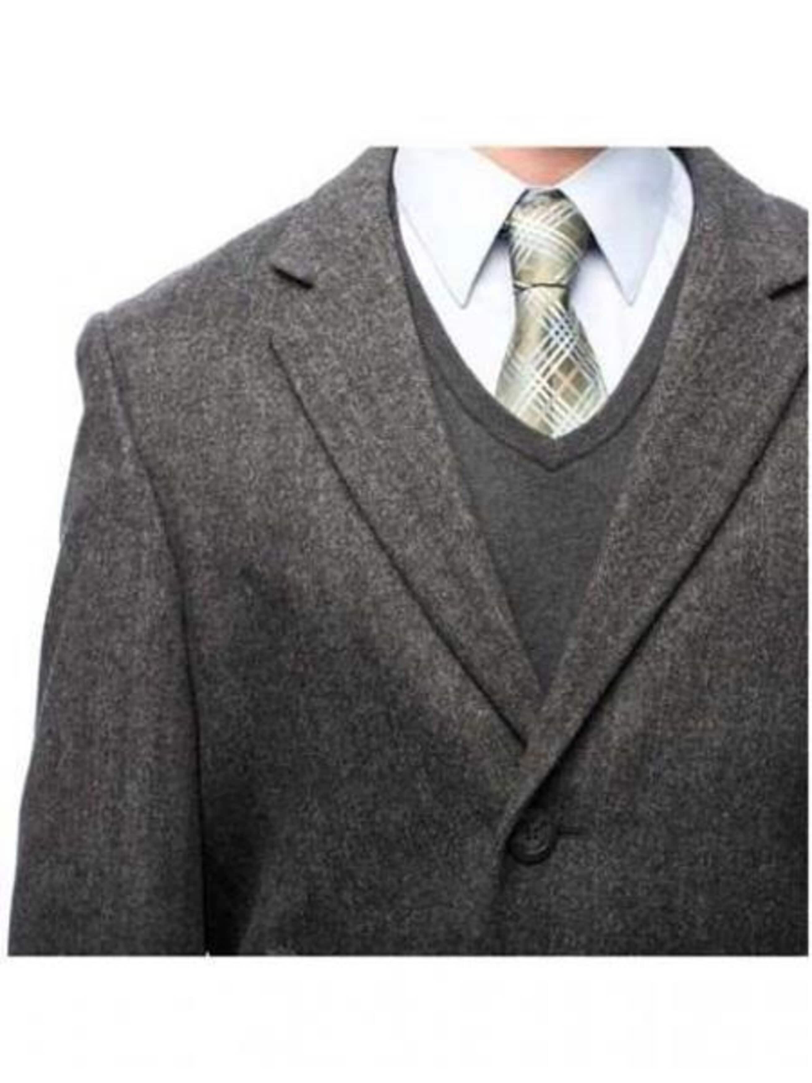 Herringbone Cashmere Blend Grey Top Coat Three Button - Image 3