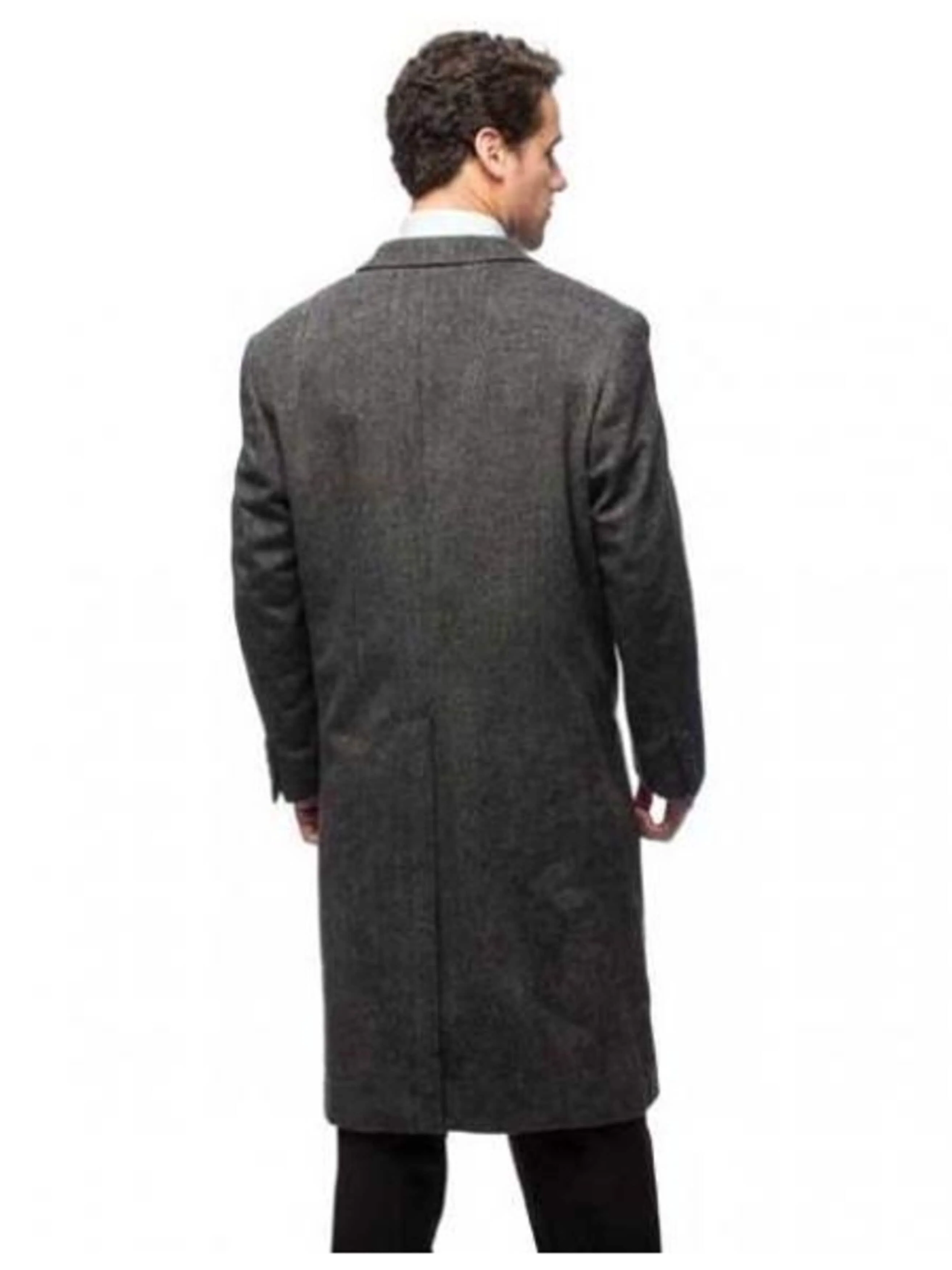 Herringbone Cashmere Blend Grey Top Coat Three Button - Image 4