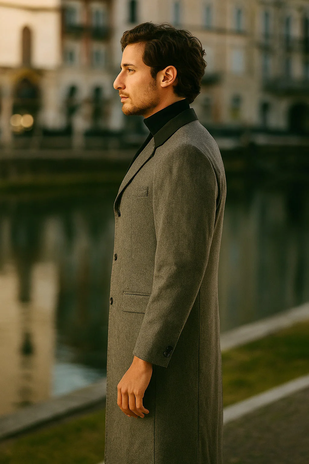 Herringbone Wool & Cashmere Chesterfield Overcoat – 1920s Full Length - Image 8
