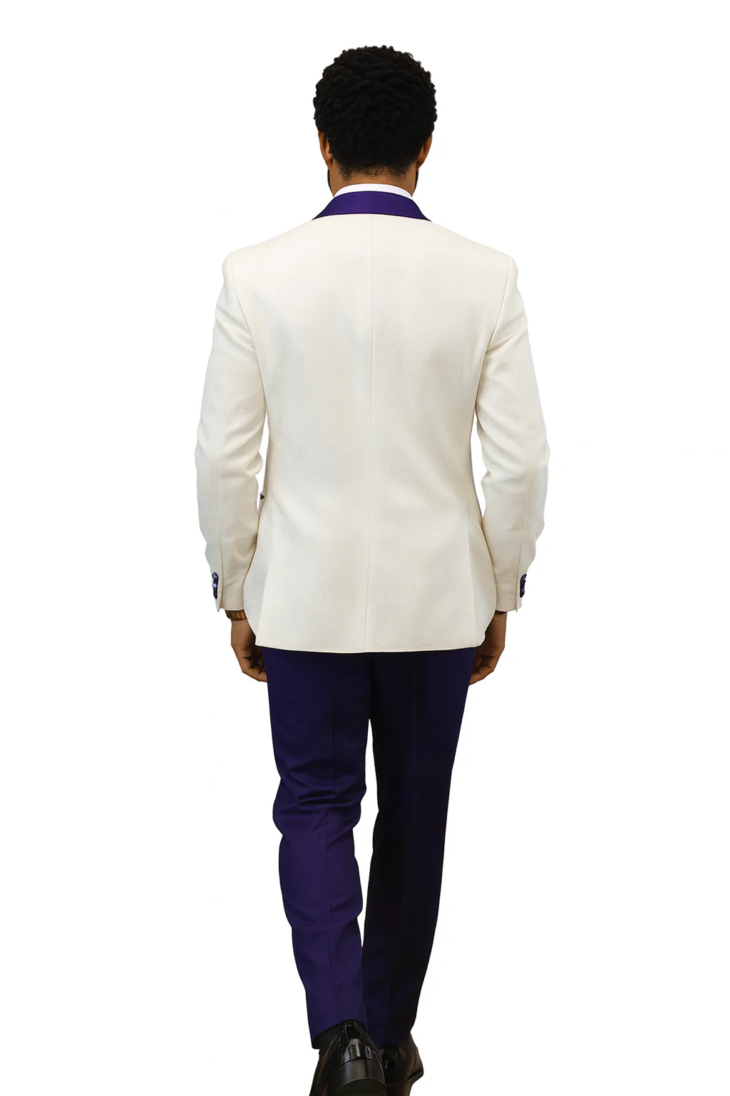 Hilton White and Purple Paisley Peak Lapel Tuxedo Jacket with Matching Shawl Vest and Wool Pants – Includes Bow Tie - Image 5