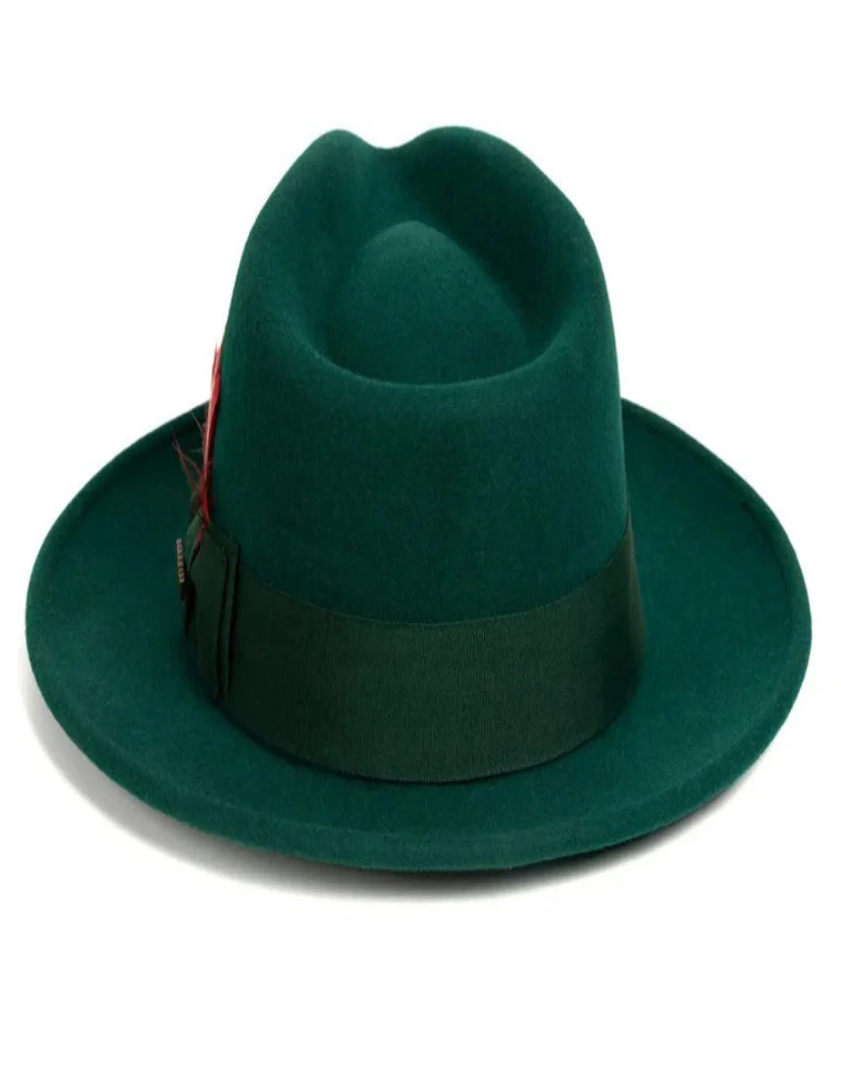 Hunter Green Dress Hat 1920s Fedora Style - Mens Classic Wool Fedora Dress Hat in Hunter Green - Image 3