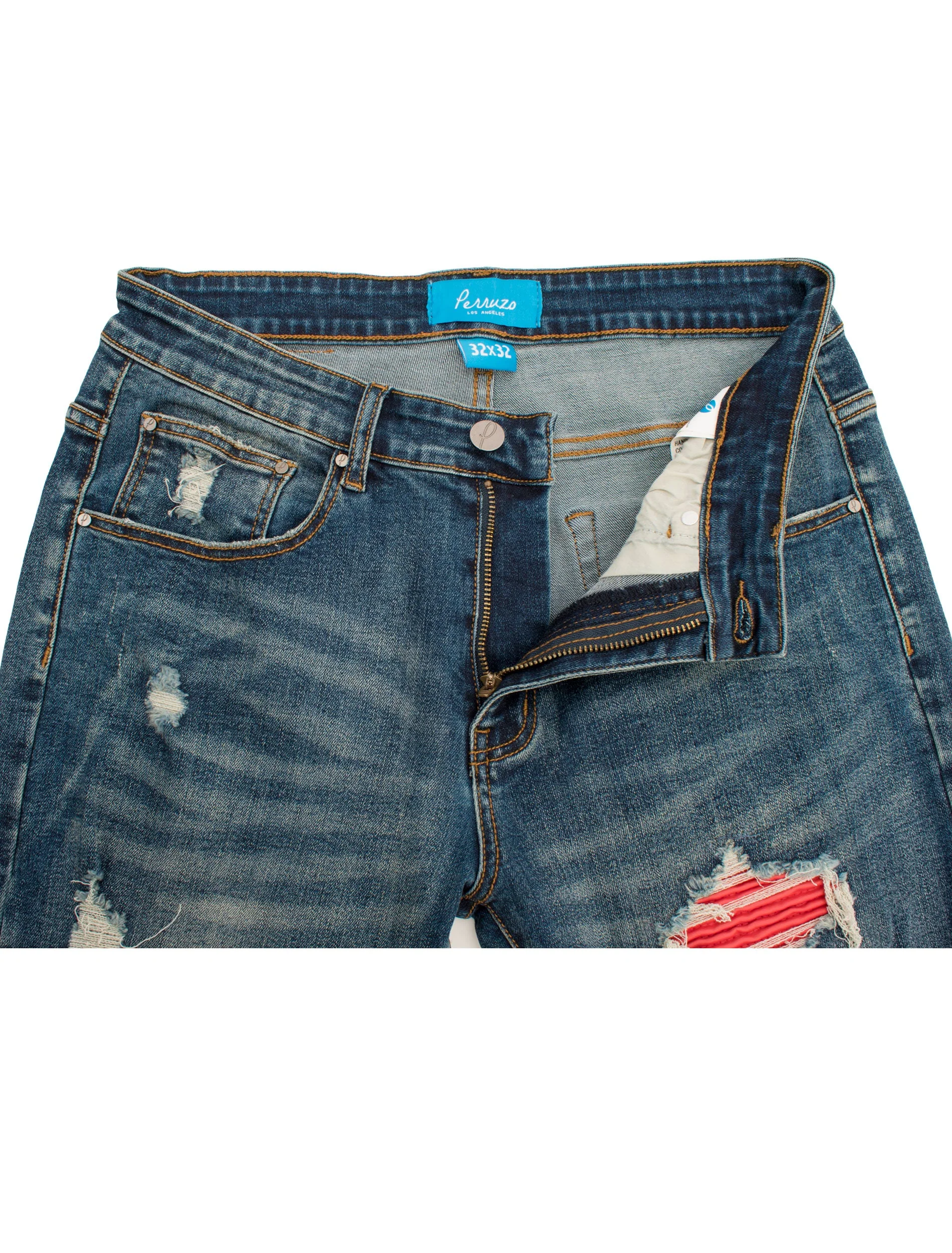 PX Indigo denim , quilted red patches - Image 4