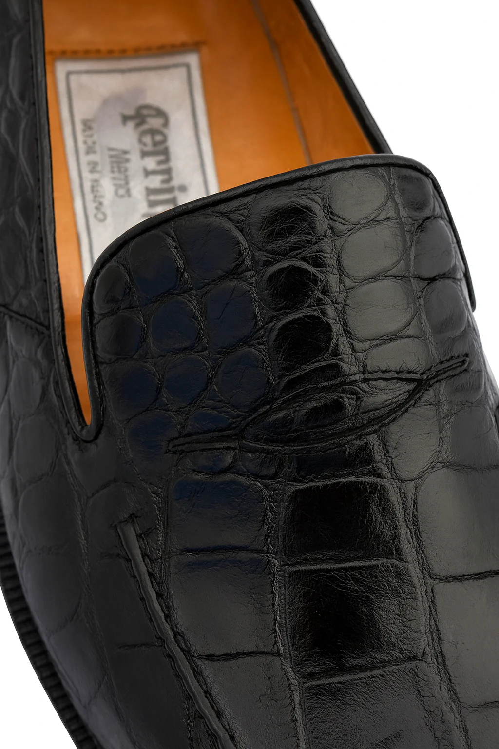 Italian Crocodile Skin Shoes By Ferrini Mens Black Unique Loafers - Image 5