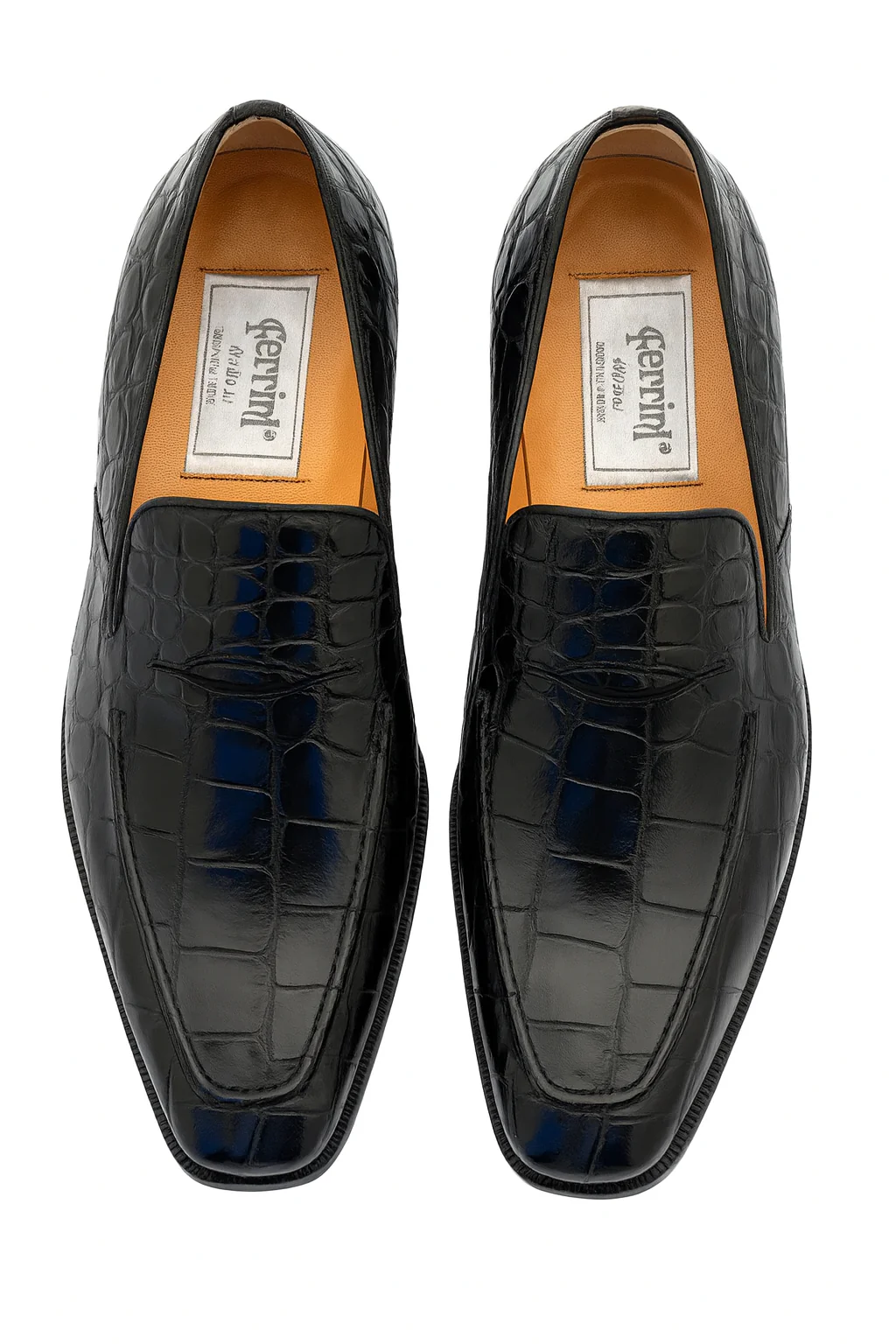 Italian Crocodile Skin Shoes By Ferrini Mens Black Unique Loafers - Image 6