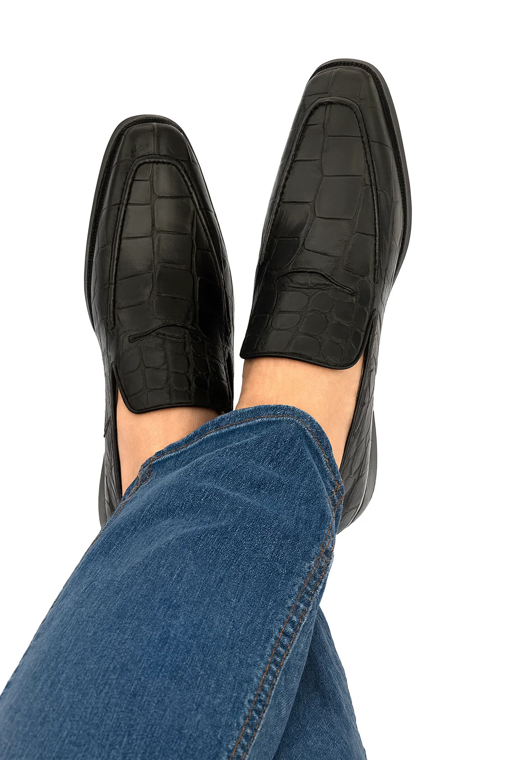 Italian Crocodile Skin Shoes By Ferrini Mens Black Unique Loafers - Image 7