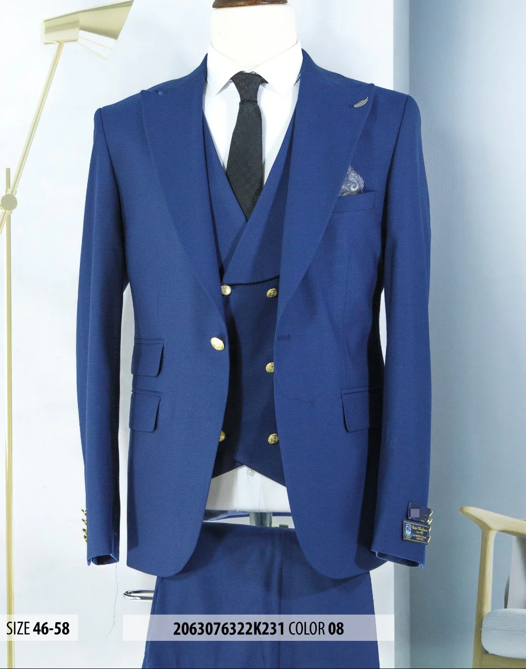 Ivory and Gold Button Wedding Suit - Off White Cream Peak Lapel with Double breasted Vest - Image 11