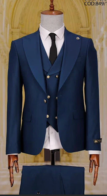 Ivory and Gold Button Wedding Suit - Off White Cream Peak Lapel with Double breasted Vest - Image 15