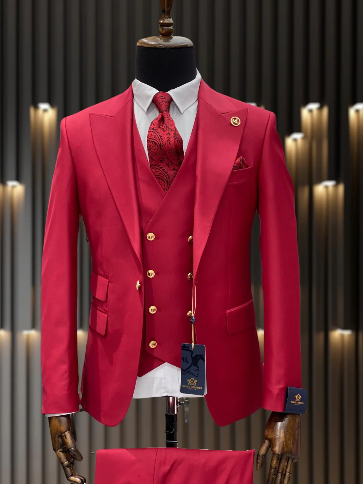 Ivory and Gold Button Wedding Suit - Off White Cream Peak Lapel with Double breasted Vest - Image 8