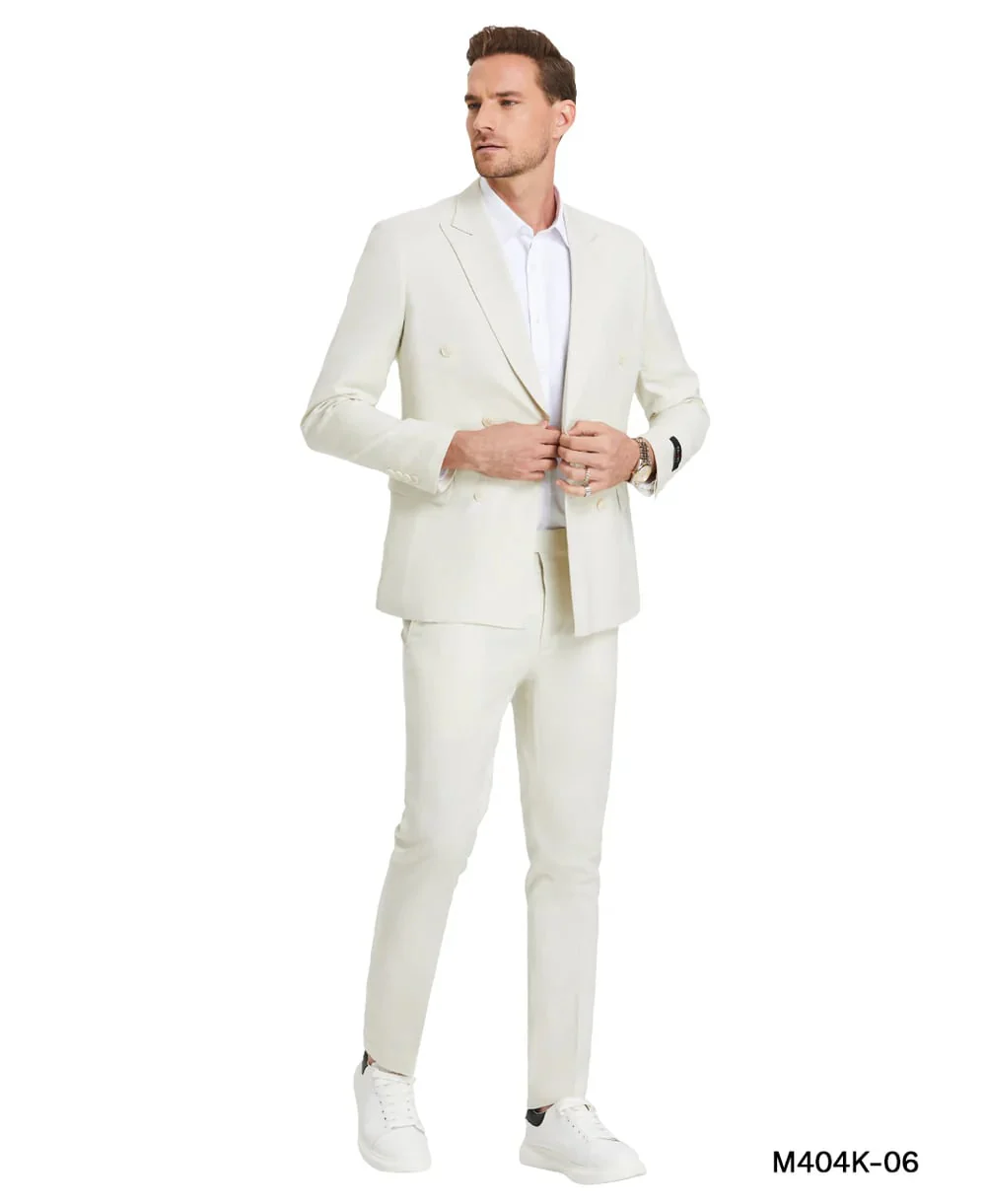 Ivory Double Breasted Linen Suit - Cream Color Summer Suit - Image 3