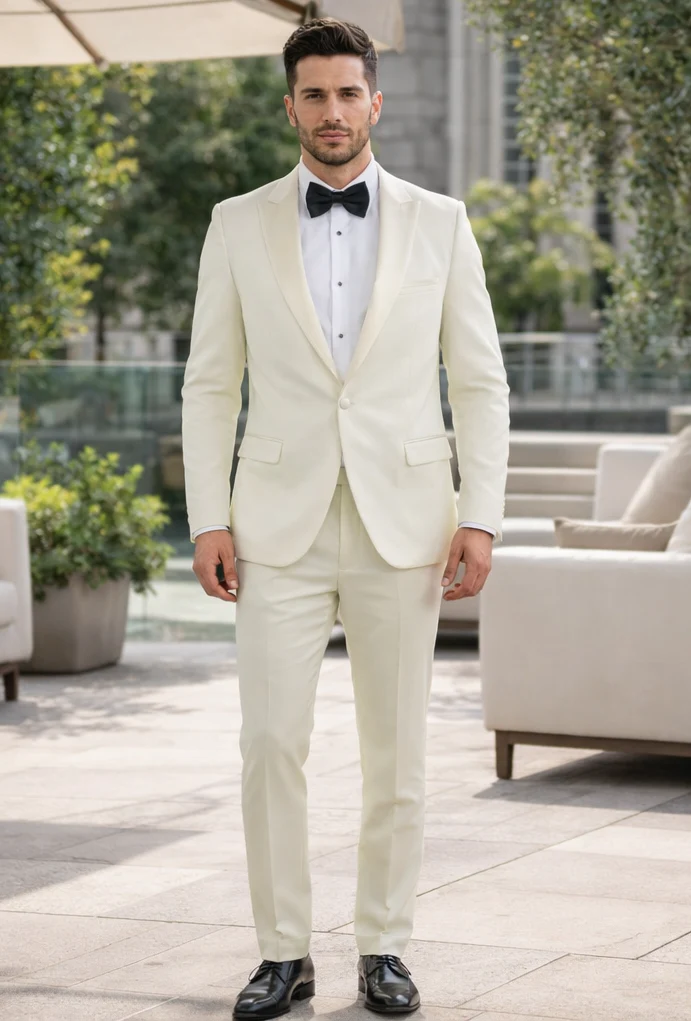 Ivory Slim Fit Tuxedo for Men with Peak Lapel – Wedding & Prom Suit - Image 8