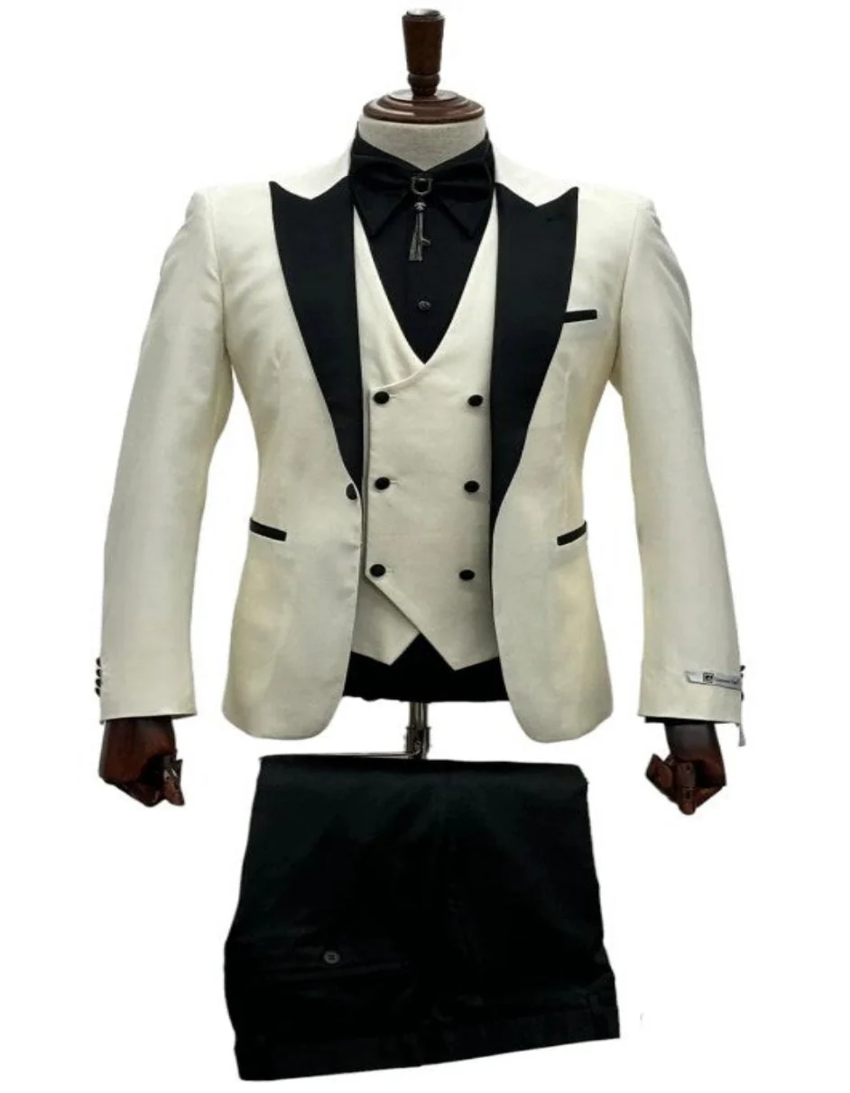 Ivory Wedding Suit - Peak Label Cream Tuxedo Suit - Ivory Dinner Jacket Plus Pants - Image 2