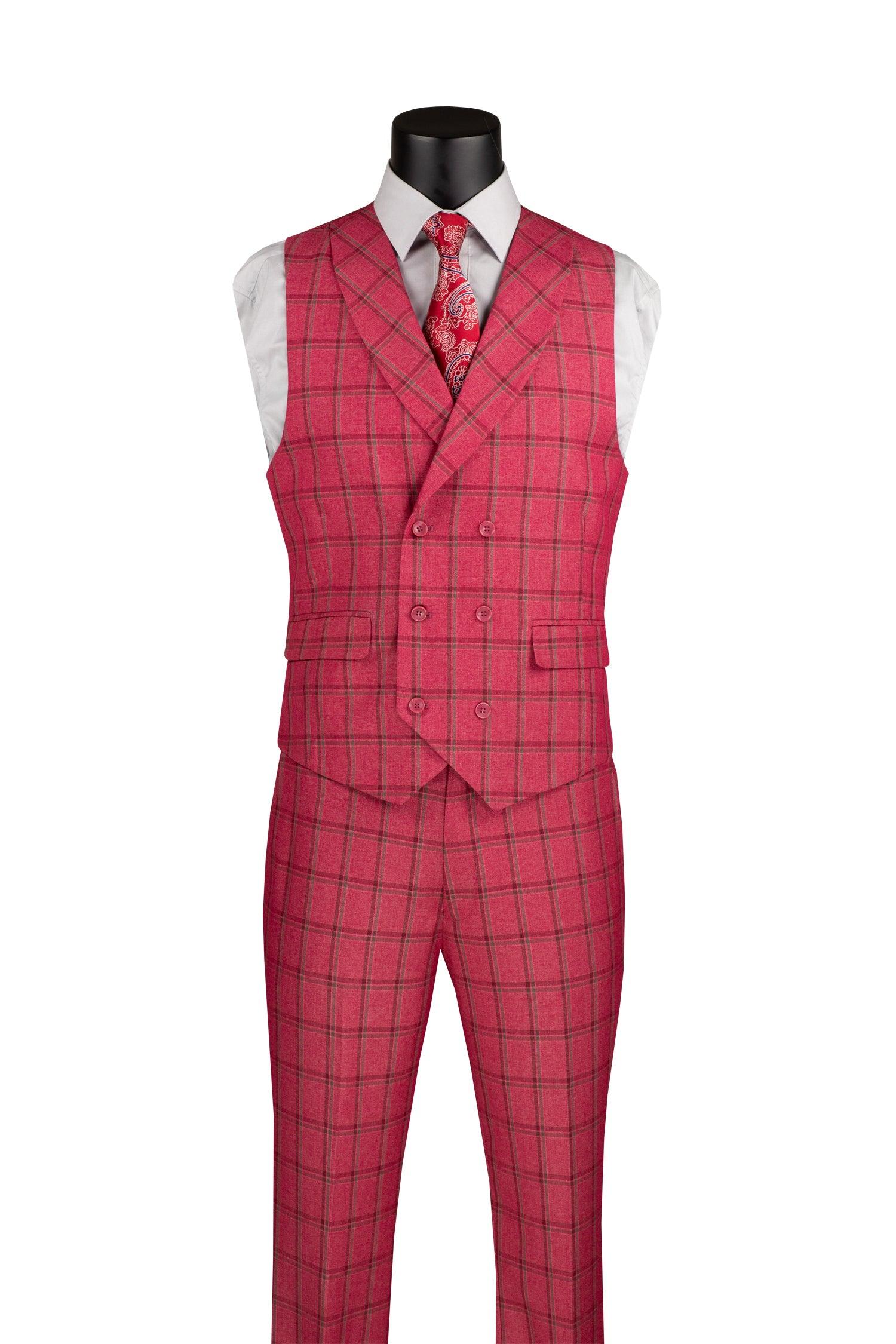 La Scale Collection-Windowpane Three Piece Suit, Raspberry - Image 2