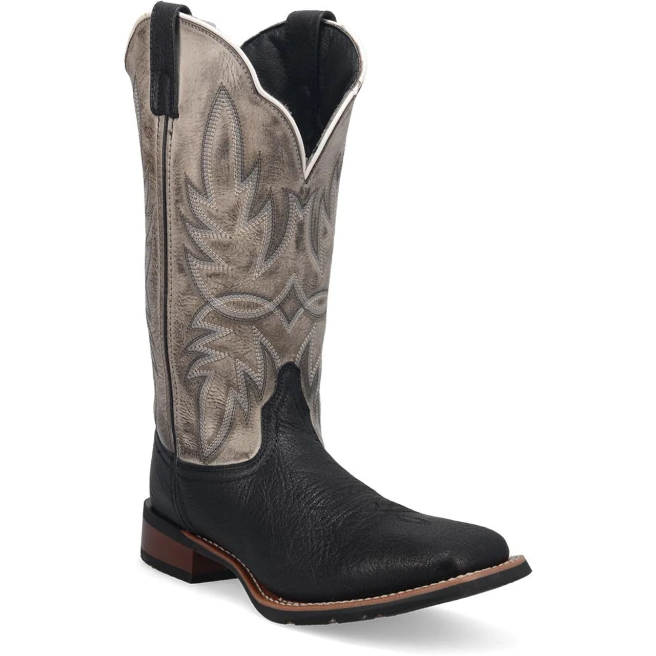 Laredo Isaac Black and Grey Leather Square Toe Shaft Boots for Men - Image 2