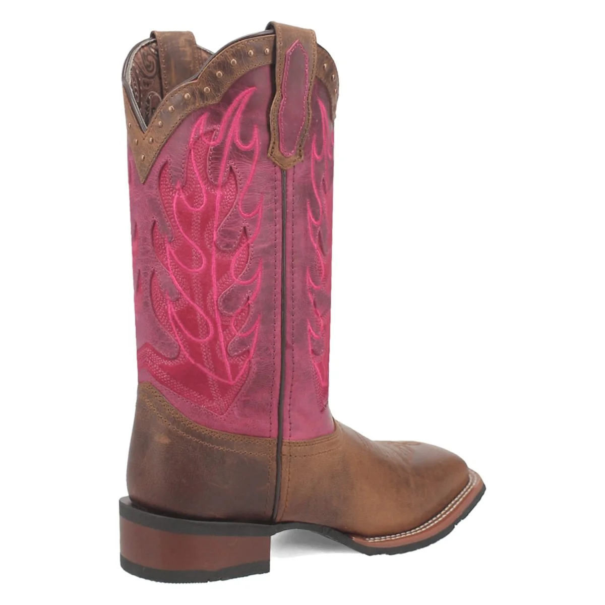 Laredo Women's Faye Broad Square Toe Leather Boots - Brown / Pink 3117 - Image 2