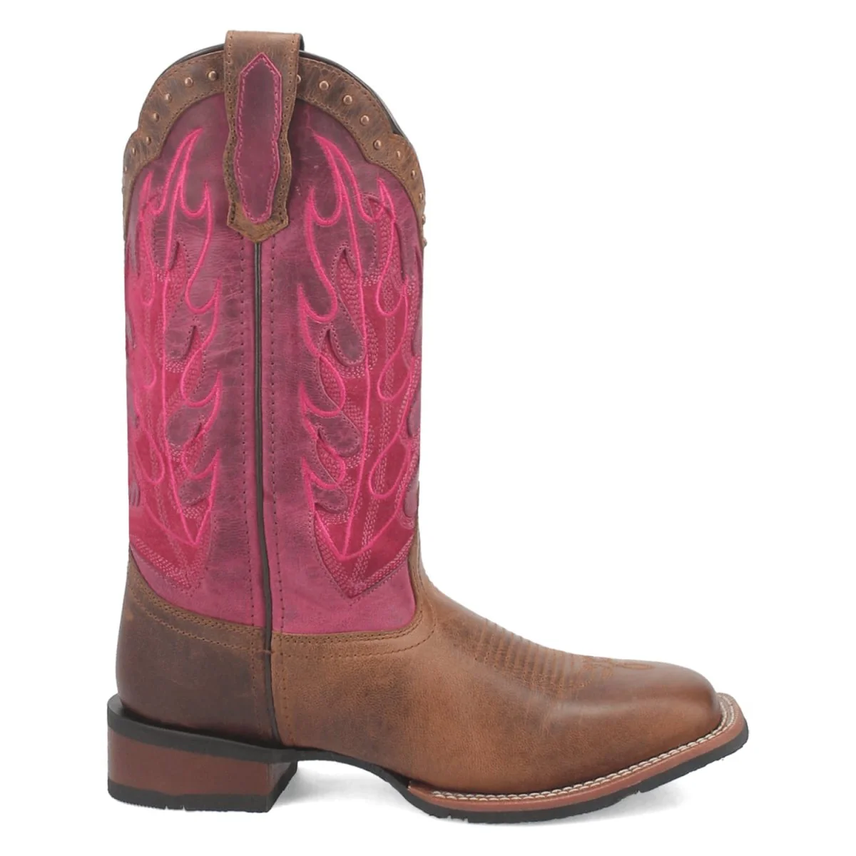 Laredo Women's Faye Broad Square Toe Leather Boots - Brown / Pink 3117 - Image 3