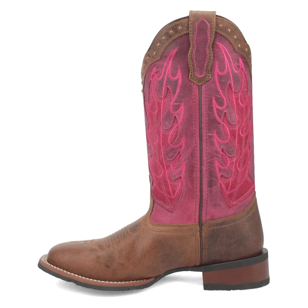 Laredo Women's Faye Broad Square Toe Leather Boots - Brown / Pink 3117 - Image 4