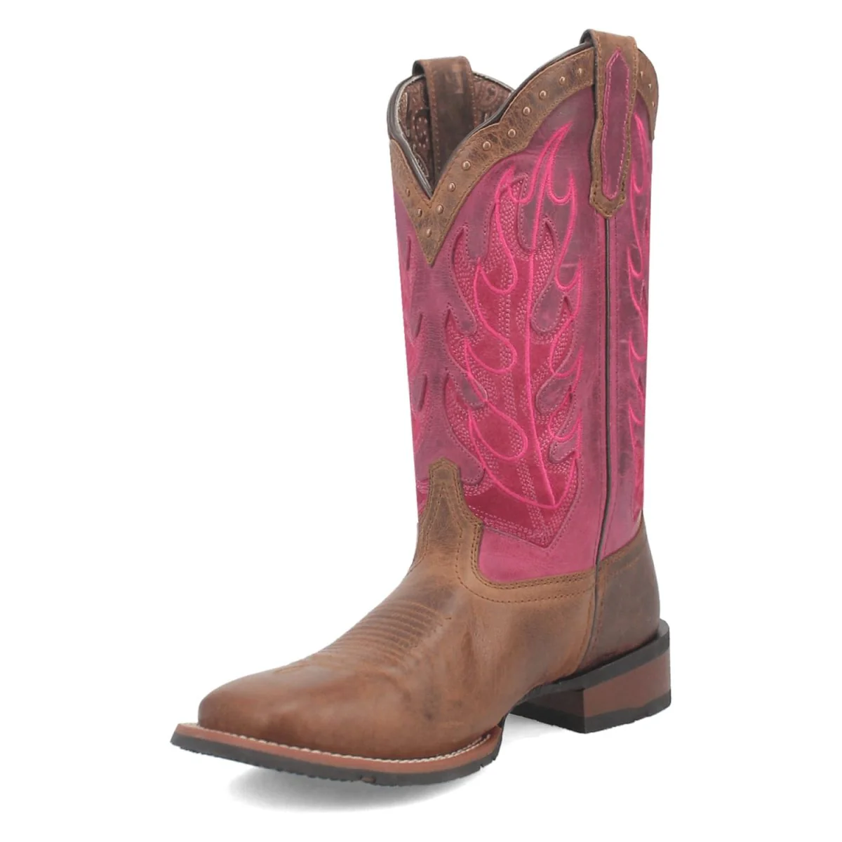 Laredo Women's Faye Broad Square Toe Leather Boots - Brown / Pink 3117 - Image 9